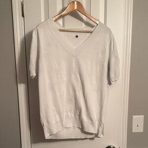 Light Gray V-Neck Short Sleeve Sweater